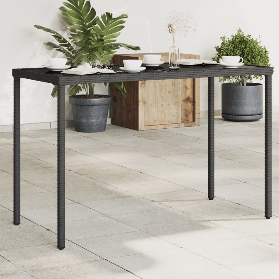 Table de jardin dessus en verre noir 115x54x74cm résine tressée