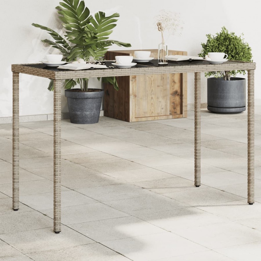 Table de jardin dessus en verre gris 115x54x74cm résine tressée