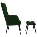 Chaise de relaxation avec repose-pied Vert foncé Velours