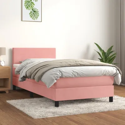 cadre de lit avec matelas Rose 100x200 cm Velours