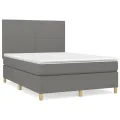 cadre de lit avec matelas Gris foncé 140x200cm Tissu