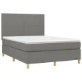 cadre de lit avec matelas Gris foncé 140x200cm Tissu