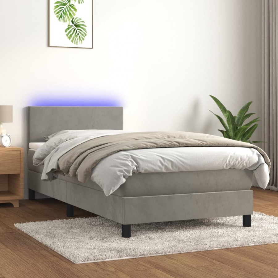 cadre de lit avec matelas et LED Gris clair 90x200cm