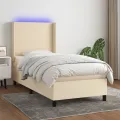 cadre de lit matelas et LED Crème 100x200 cm Tissu