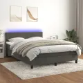 cadre de lit avec matelas LED Gris foncé 140x190 cm