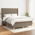cadre de lit avec matelas Taupe 140x200 cm Tissu