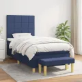 cadre de lit avec matelas Bleu 100x200 cm Tissu