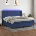 cadre de lit et matelas et LED Bleu 200x200 cm Tissu