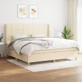 cadre de lit avec matelas Crème 200x200 cm Tissu