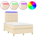 cadre de lit et matelas et LED Crème 120x200cm Tissu