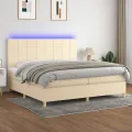 cadre de lit et matelas et LED Crème 200x200cm Tissu