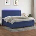 cadre de lit et matelas et LED Bleu 200x200 cm Tissu