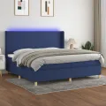 cadre de lit matelas et LED Bleu 200x200 cm Tissu