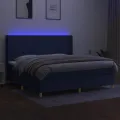cadre de lit matelas et LED Bleu 200x200 cm Tissu