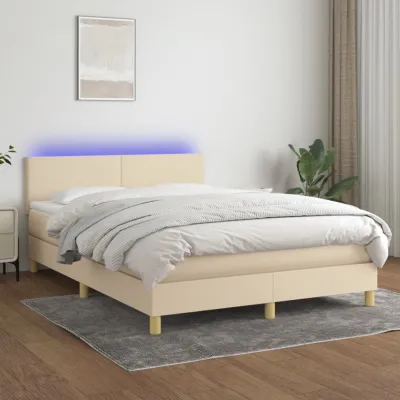 cadre de lit avec matelas LED Crème 140x190 cm Tissu