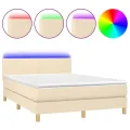 cadre de lit avec matelas LED Crème 140x190 cm Tissu