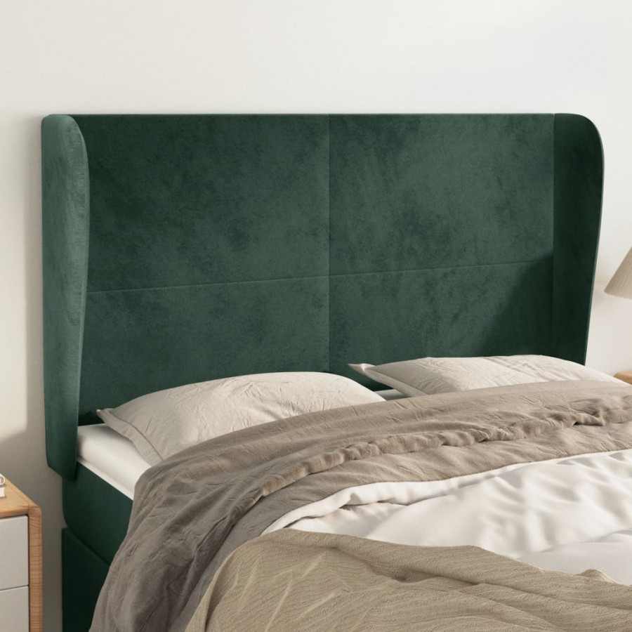 Tête de lit avec oreilles Vert foncé 147x23x118/128 cm Velours