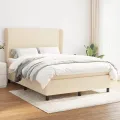 cadre de lit avec matelas Crème 140x190 cm Tissu