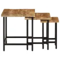 Tables basses gigognes 3pcs bois de manguier massif brut et fer