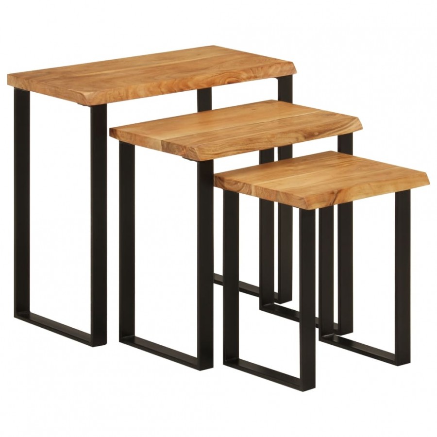 Tables gigognes 3 pcs avec bord vivant bois massif d'acacia