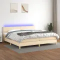 cadre de lit et matelas et LED Crème 200x200cm Tissu