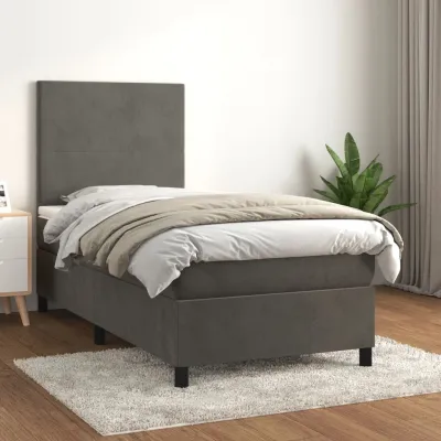 cadre de lit et matelas Gris foncé 80x200 cm Velours