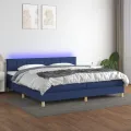 cadre de lit et matelas et LED Bleu 200x200 cm Tissu
