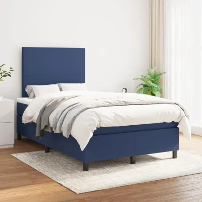 cadre de lit avec matelas Bleu 120x200 cm Tissu