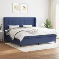 cadre de lit avec matelas Bleu 200x200 cm Tissu