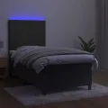 cadre de lit et matelas et LED Gris foncé 90x190 cm