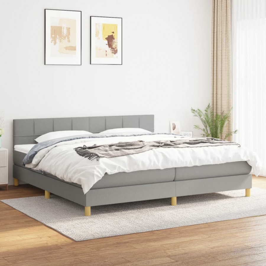 Sommier à lattes de lit avec matelas Gris clair 200x200cm Tissu