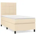 cadre de lit et matelas Crème 90x190 cm Tissu