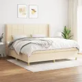 cadre de lit avec matelas Crème 200x200 cm Tissu