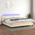 cadre de lit et matelas et LED Crème 200x200cm Tissu