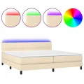 cadre de lit et matelas et LED Crème 200x200cm Tissu