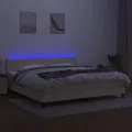 cadre de lit et matelas et LED Crème 200x200cm Tissu