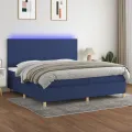 cadre de lit et matelas et LED Bleu 200x200 cm Tissu