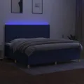 cadre de lit et matelas et LED Bleu 200x200 cm Tissu