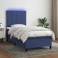 cadre de lit avec matelas et LED Bleu 90x200cm Tissu