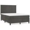 cadre de lit et matelas Gris foncé 140x190cm Velours