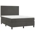 cadre de lit et matelas Gris foncé 140x190cm Velours