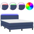 cadre de lit avec matelas LED Bleu 140x200 cm Tissu