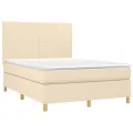 cadre de lit avec matelas Crème 140x200 cm Tissu