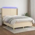 cadre de lit matelas et LED Crème 140x200 cm Tissu