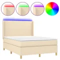 cadre de lit matelas et LED Crème 140x200 cm Tissu