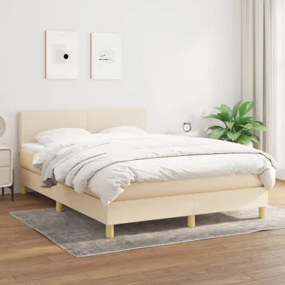 cadre de lit avec matelas Crème 140x190 cm Tissu