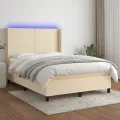 cadre de lit matelas et LED Crème 140x190 cm Tissu
