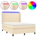 cadre de lit matelas et LED Crème 140x190 cm Tissu