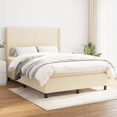 cadre de lit avec matelas Crème 140x190 cm Tissu