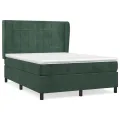 cadre de lit et matelas Vert foncé 140x200cm Velours